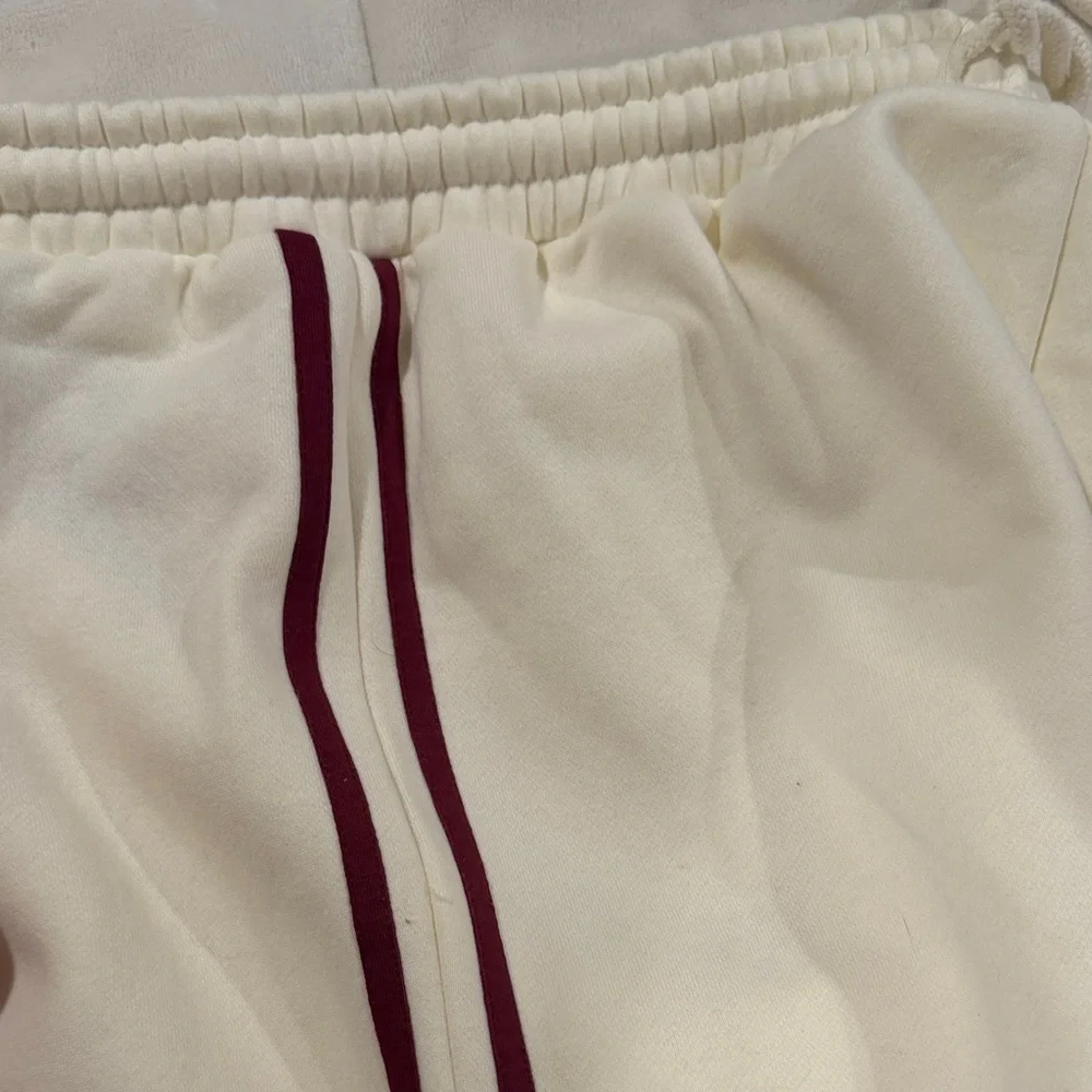 White Fox Boutique Cream Wide Leg Pants with Red Stripe - Picture 3 of 3